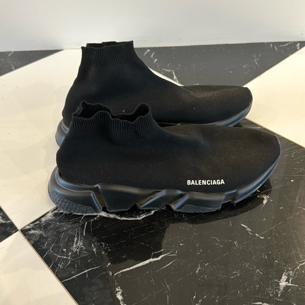 Pre Owned Balenciaga MEN'S SPEED RECYCLED KNIT SNEAKER IN BLACK